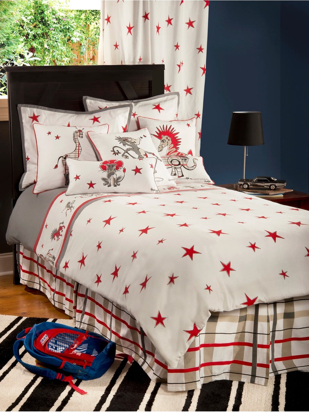 Rachel Kate for RizKidz Twin Comforter and Sham Set NWT Plaid Punk Animal Stars